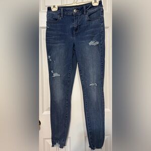 Maurices High Rise Skinny Jeans Raw Hem Distressed Stretch Size small